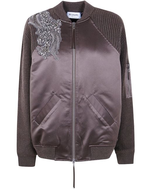 Blugirl Blumarine Purple Blend Wool & Nylon Bomber Jacket