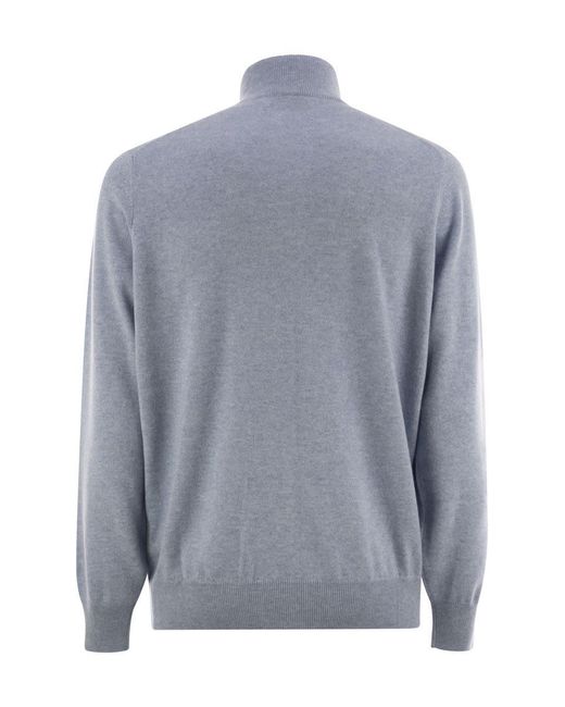 Brunello Cucinelli Gray High-Necked Cashmere Cardigan With Zip for men