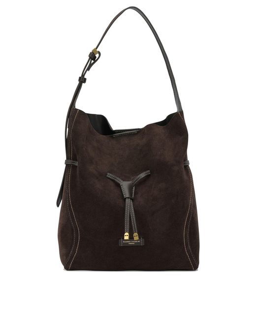 Gianni Chiarini Black Cow Leather Polyester Polyurethane Cotton Shoulder Bags