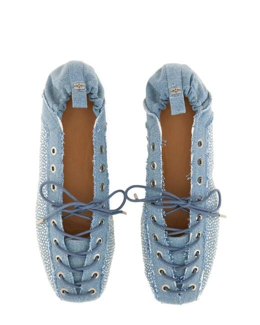 Ganni Blue Lace-Up Ballerina