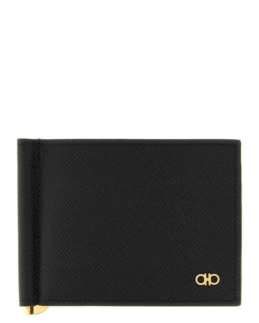 Ferragamo Black Gancini Wallet With Clip for men