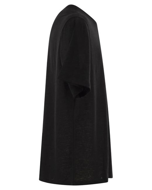 Majestic Black Stretch Linen T-Shirt With Round Neckline for men