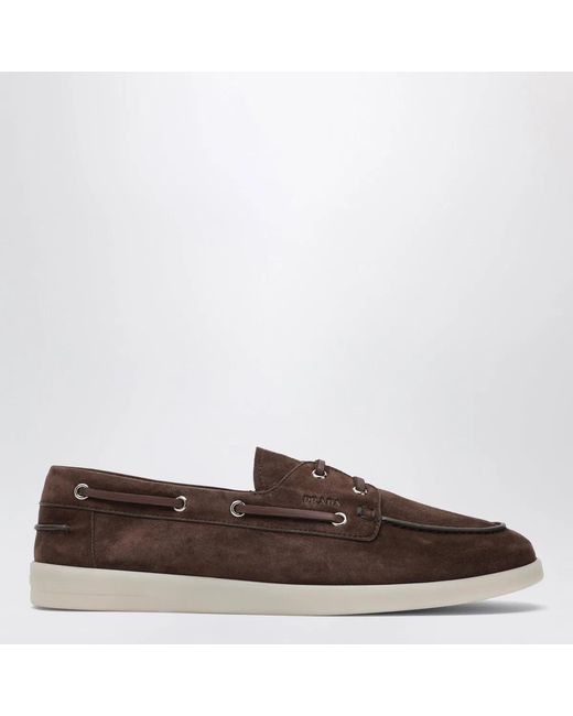 Prada Brown Suede Boat Shoes for men