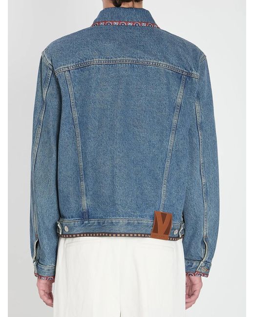 Valentino Garavani Blue Bead-Embroidered Denim Jacket for men