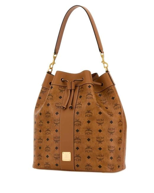 MCM Brown Printed Canvas Large Dessau Bucket Bag