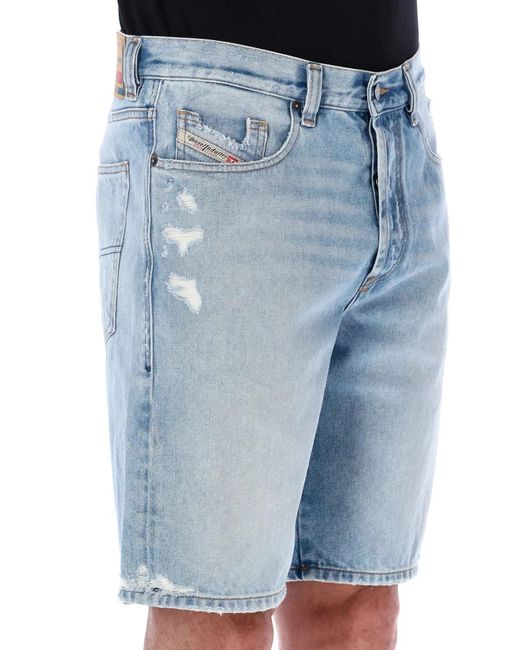 DIESEL Blue Regular Fit Knee-Length Denim Shorts for men