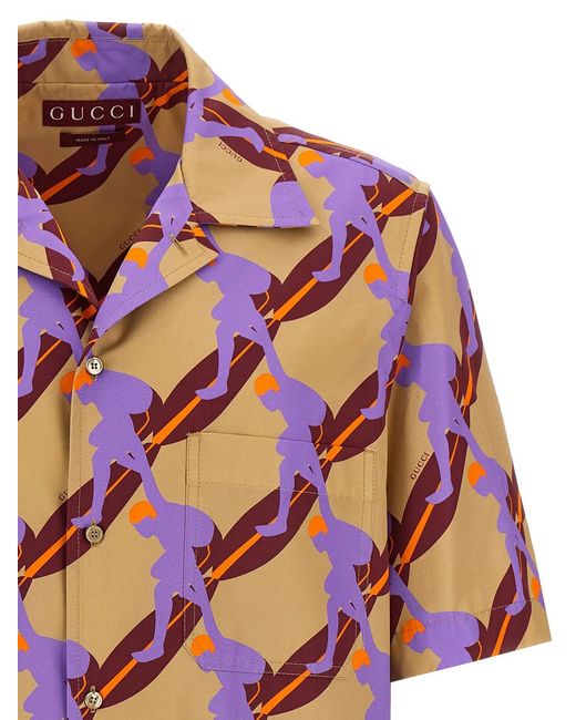 Gucci Red Printed Light Cotton Poplin Shirt for men