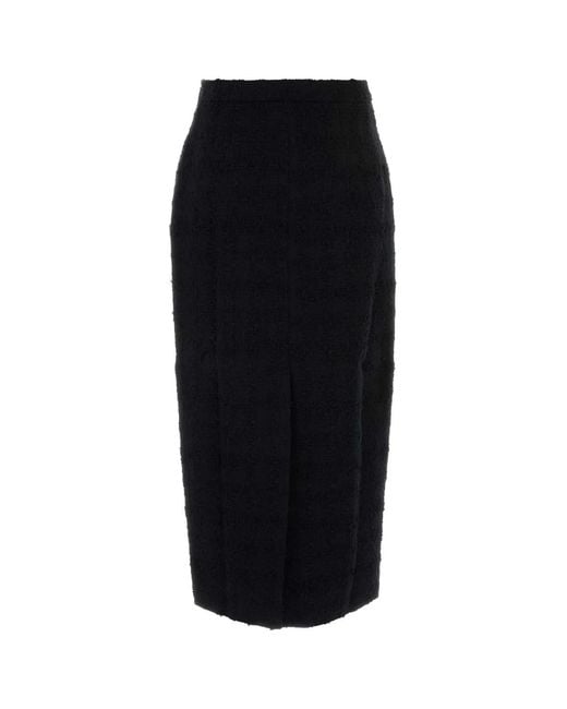 Alessandra Rich Black Check Tweed Boucle Midi Skirt
