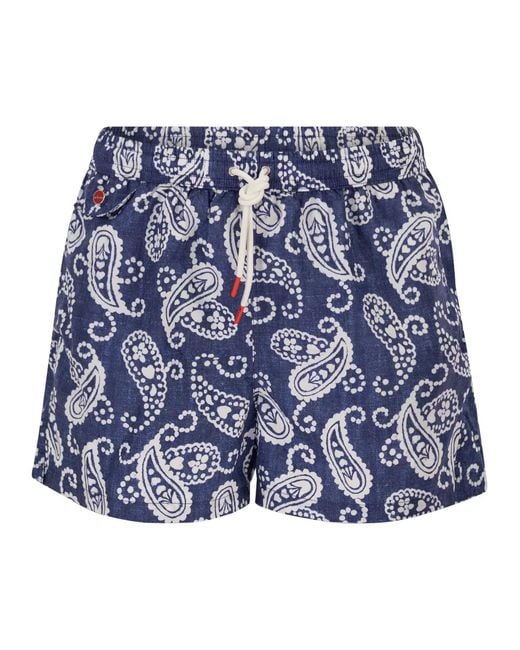 Kiton Blue Short Patterned Swim Boxers for men