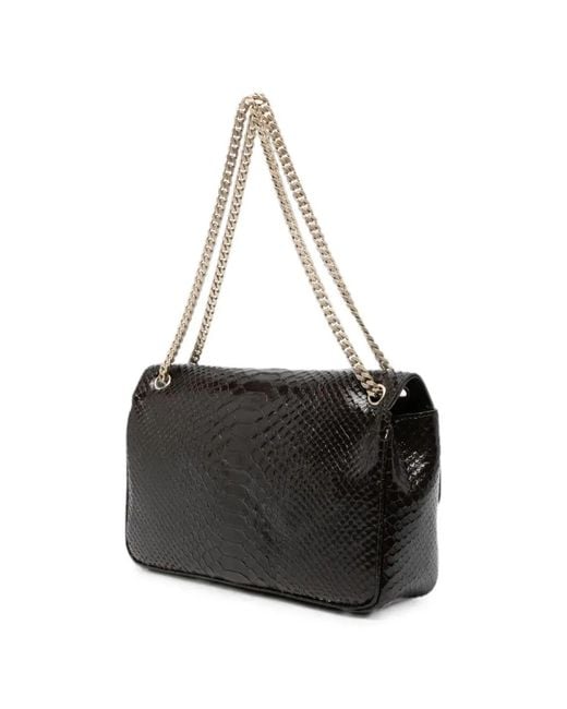 Tom Ford Black Semi Shiny Printed Python Chain Shoulder Bag