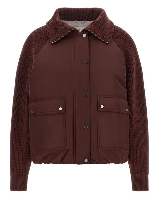 Brunello Cucinelli Brown 'Shiny Zipper Pull' Down Jacket