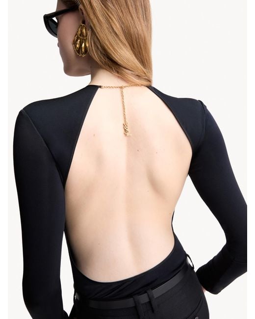 Saint Laurent Black Cassandre Backless Bodysuit