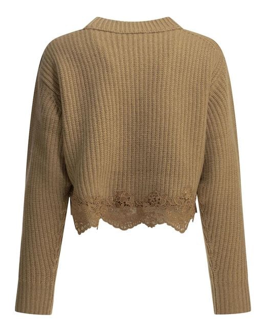 Chloé Natural Crew-Neck Sweater With Lace
