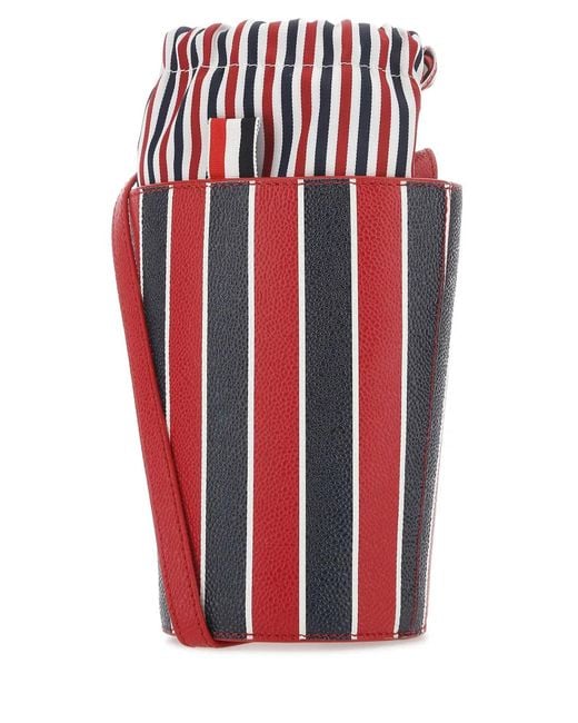 Thom Browne Red Printed Leather Mini Bucket Bag
