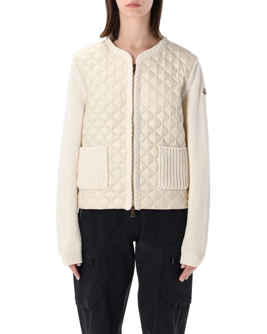 Moncler Natural Geometric-Quilted Padded Cardigan