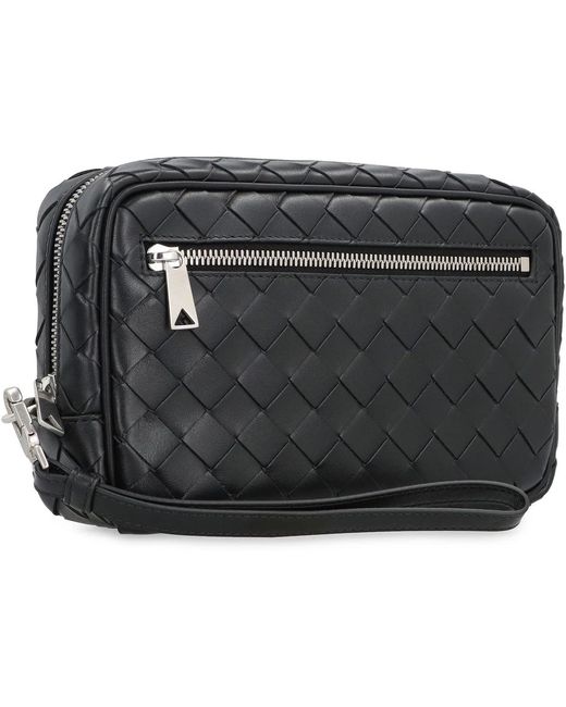 Bottega Veneta Black Intrecciato Small Pouch With Wristlet for men
