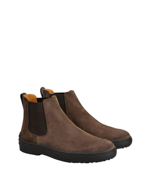 Tod's Brown Gommino Suede Chelsea Boots for men