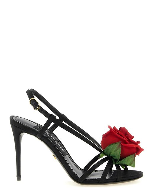Dolce & Gabbana Black Satin Sandals With Flower