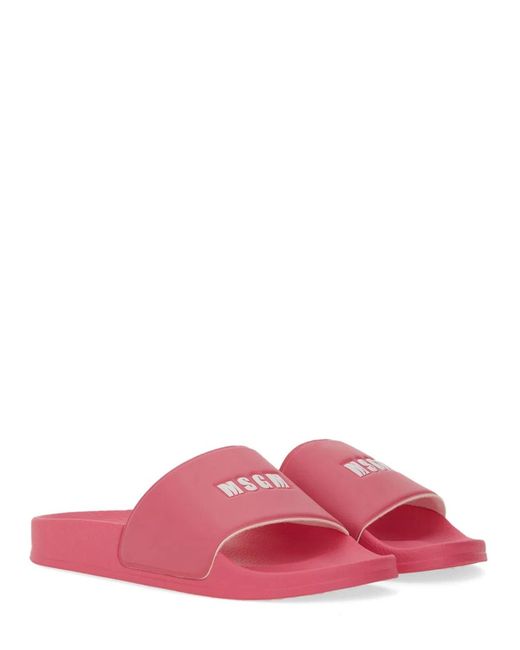 MSGM Pink Slide Sandal With Logo