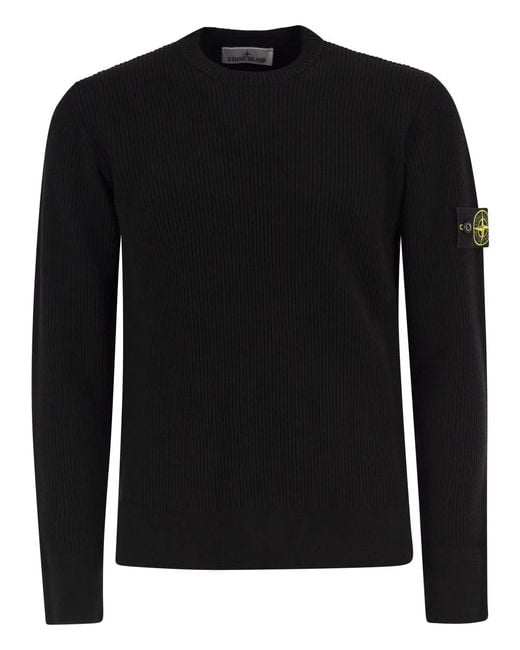 Stone Island Black Crew-Neck Jumper With Ribbed Edges for men