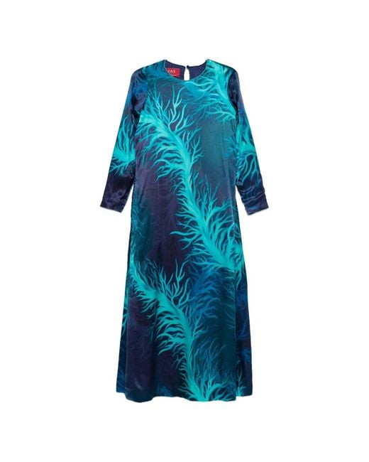 F.R.S For Restless Sleepers Blue Printed Silk Dress