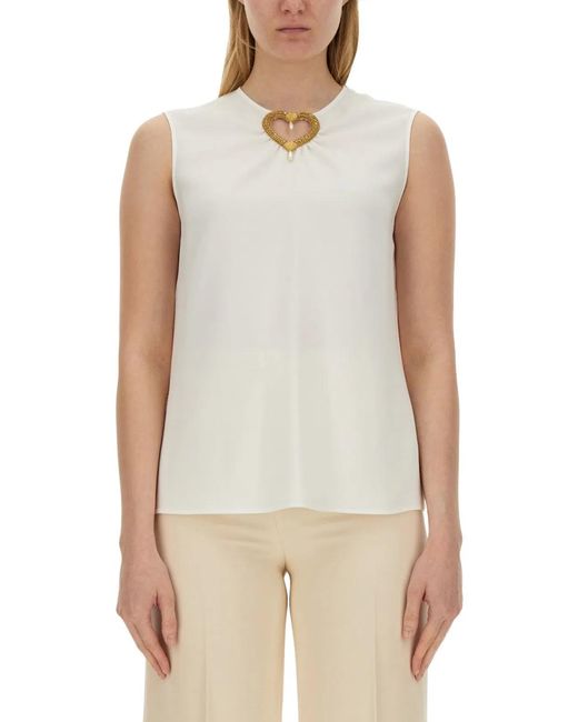 Moschino Couture White Blouse With Heart Applique