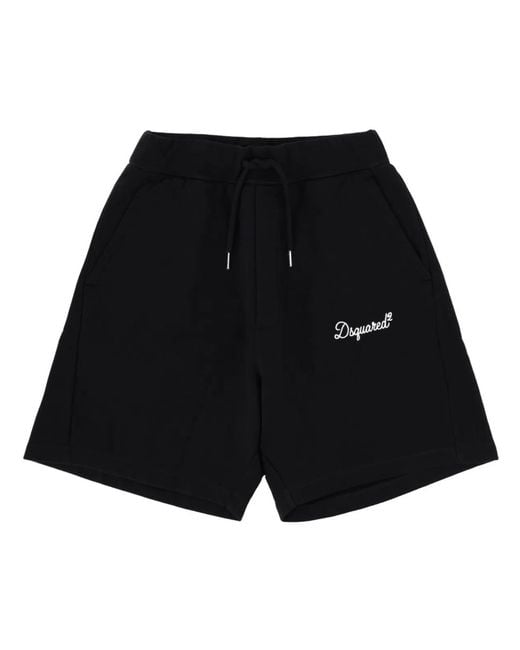 DSquared² Black Shorts With Logo Embroidery for men
