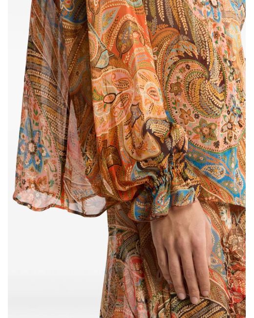 Etro Brown Paisley Ruffle Button Blouse
