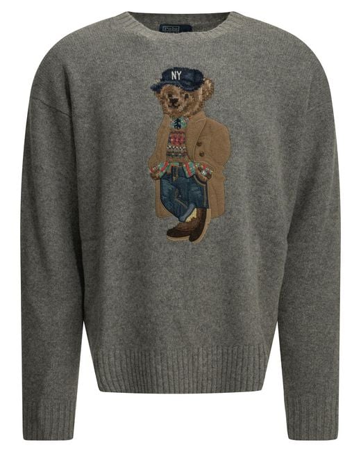 Polo Ralph Lauren Gray "Polo Bear" Crew-Neck Sweater for men
