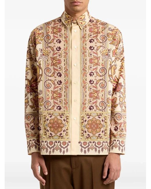 Etro Pink Paisley Print Cotton Shirt for men