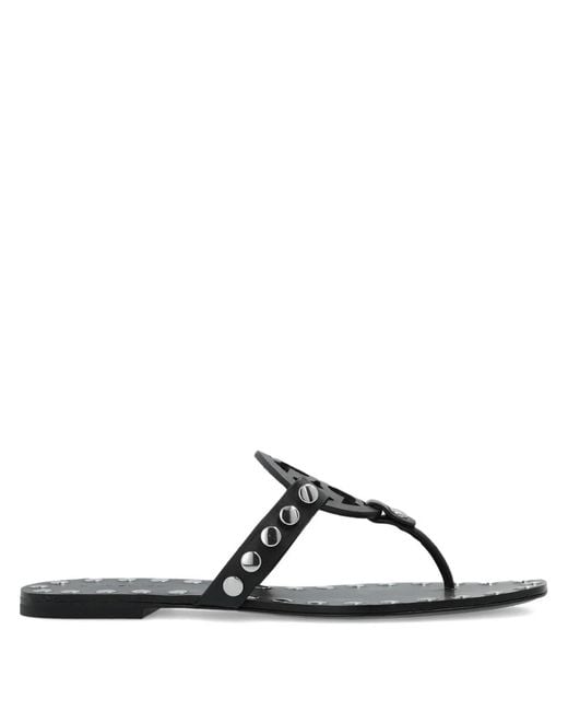 Tory Burch Black Studded Miller Leather Flat Sandals