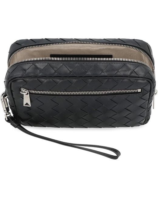 Bottega Veneta Black Intrecciato Small Pouch With Wristlet for men