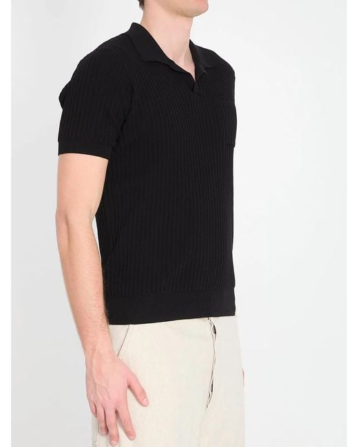 Roberto Collina Black Ribbed Polo Shirt for men
