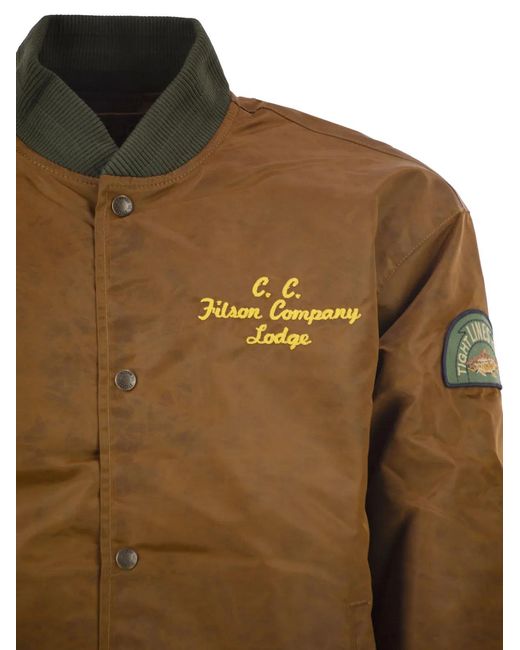 Filson Brown Technical Nylon Bomber Jacket With Heritage Embroidery for men