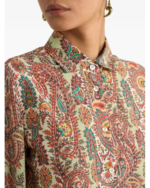 Etro Brown Paisley-Print Silk Blend Shirt