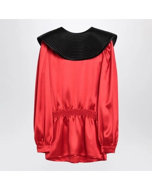 Valentino Red Silk Blouse With Collar