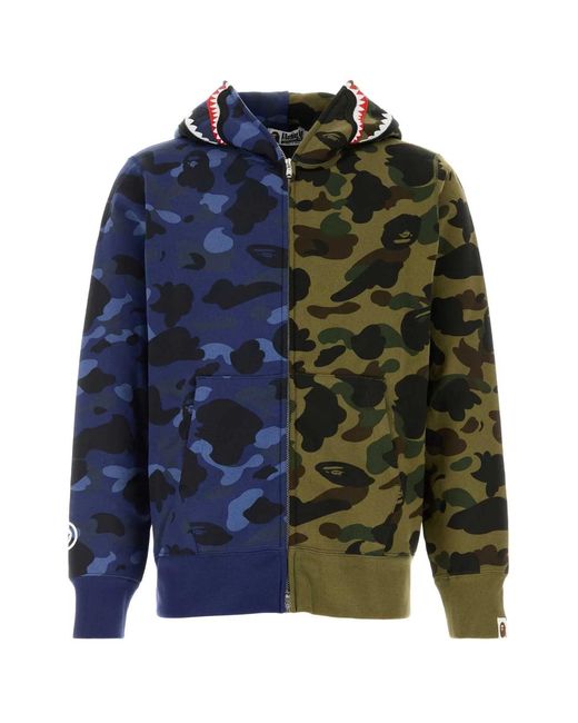 A Bathing Ape Blue Printed Cotton Split Camo Shark Sweatshirt for men