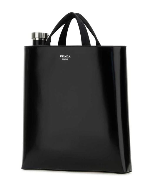 Prada Black Leather Shopping Bag for men