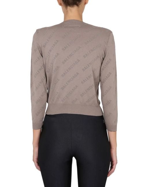 Balenciaga Gray Allover Logo Cropped Cardigan