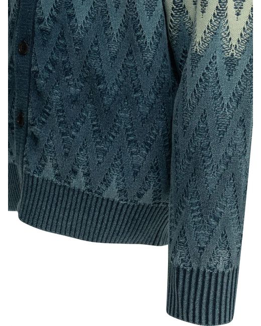 Beams Plus Blue Yarn Cotton Cardigan for men