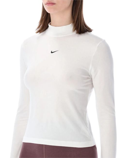 Nike White Slim Mock Neck Long Sleeve T-Shirt