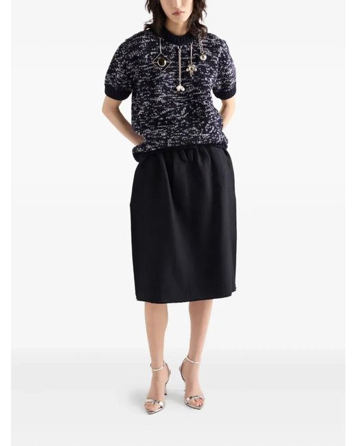 Prada Blue Chevron Wool Midi Skirt