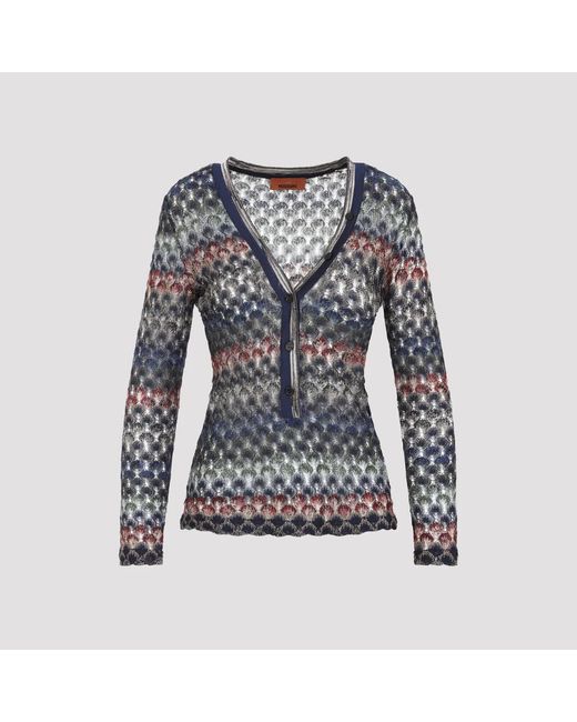 Missoni Blue Multidark Version V Neck Sweater