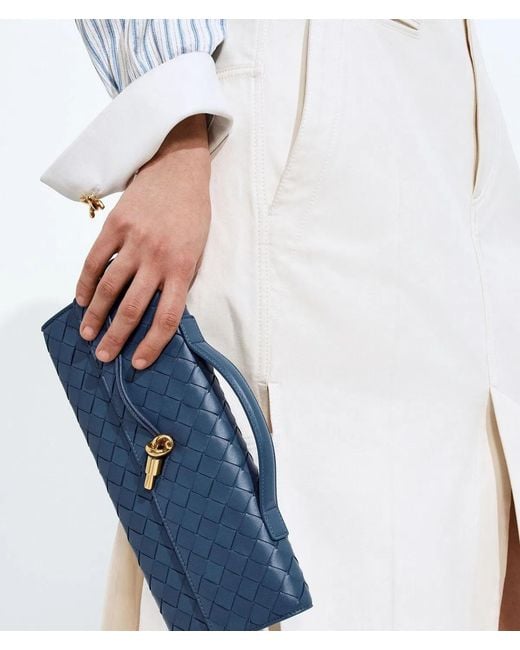 Bottega Veneta Blue Venezia Andiamo Long Intreccio Leather Clutch