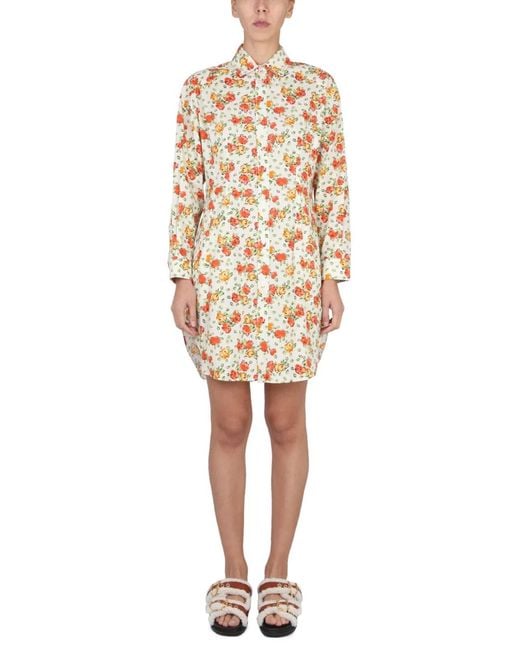 Marni Natural Shirt Dress With Floral Pattern