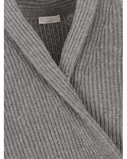 Brunello Cucinelli Gray Sequin Wrap Cardigan