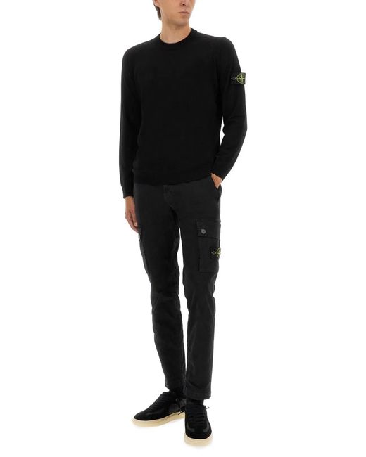 Stone Island Black Virgin Wool Crew-Neck Sweater for men