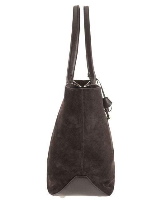 Hogan Black Suede Shopping Bag With Embossed Logo