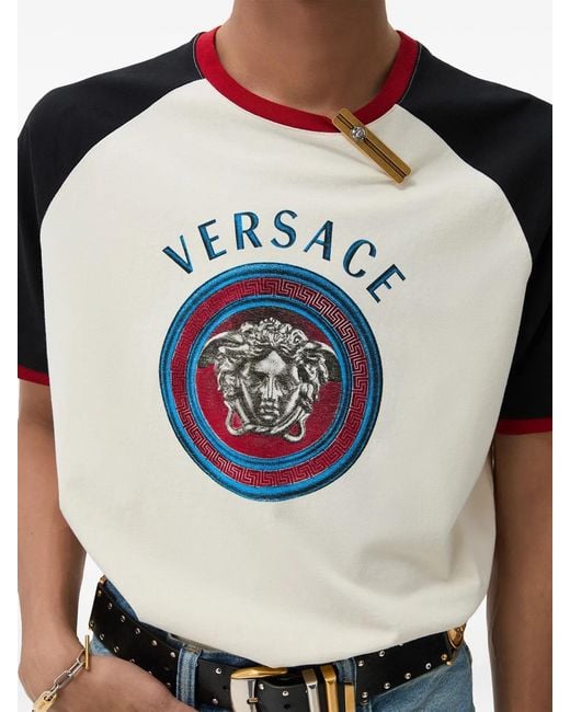 Versace Blue Regular-Fit Cotton Jersey T-Shirt With Print for men