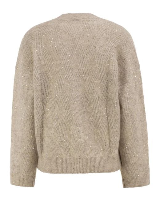 Peserico Natural V-Neck Knitted Cardigan With Sequins